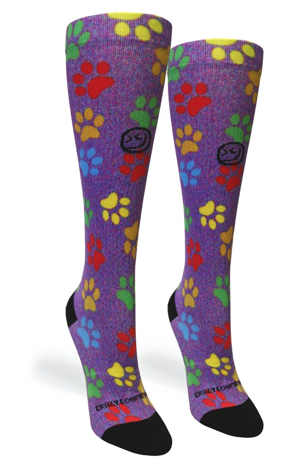Crazy Compression Paw Prints Station Purple - (Standard & Extra Wide)