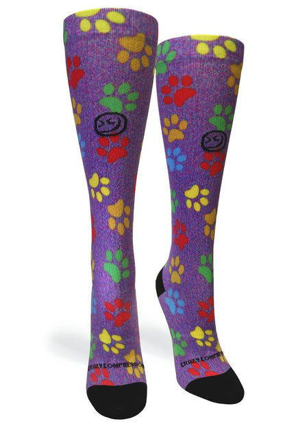 Crazy Compression Paw Prints Station Purple - (Standard & Extra Wide)