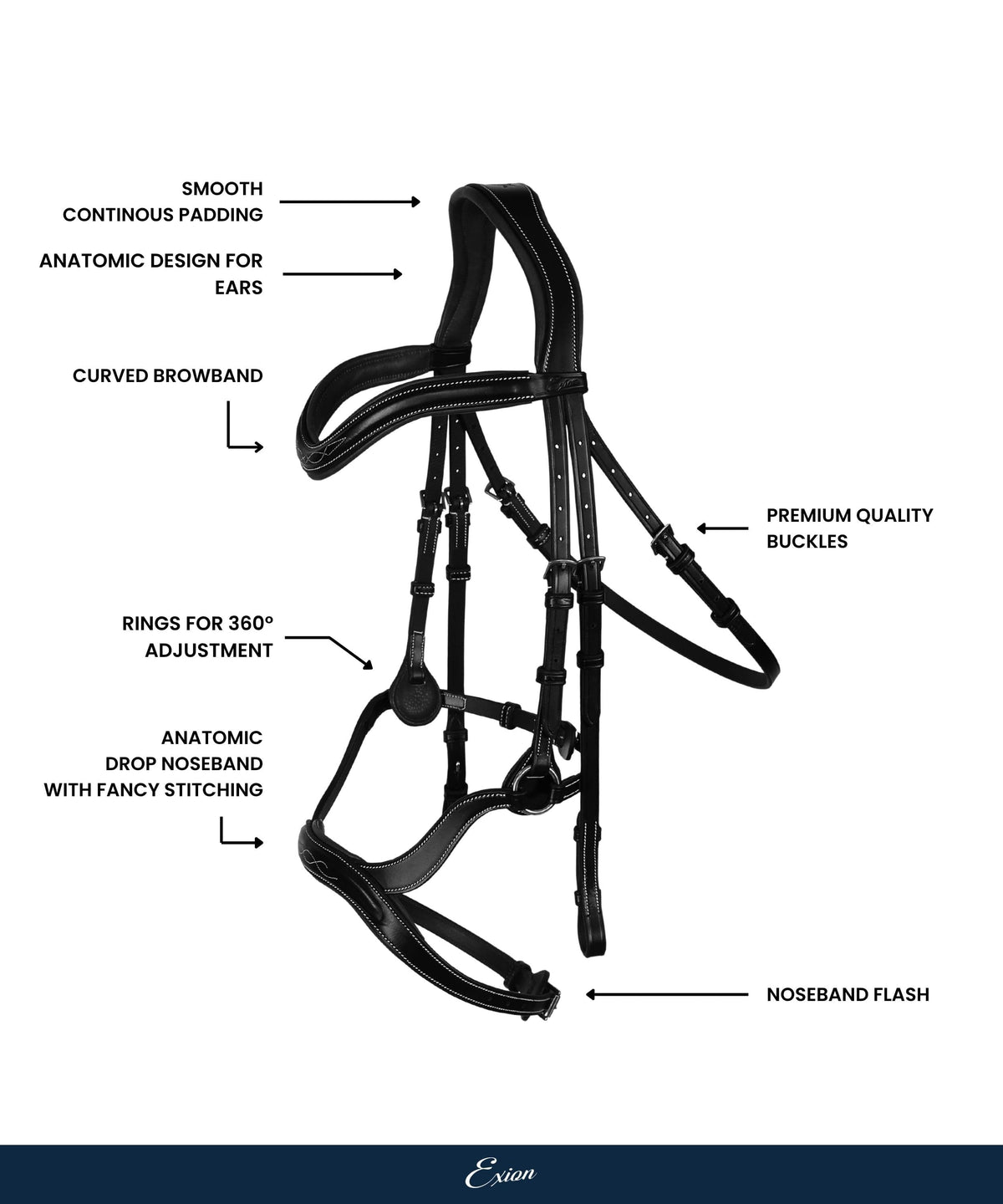 Bridles & Reins ExionPro Anatomical Drop Noseband Bridle with Reins