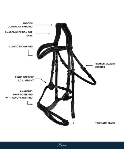 Bridles & Reins ExionPro Anatomical Drop Noseband Bridle with Reins