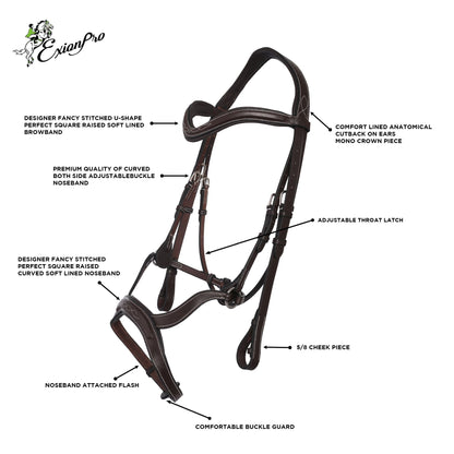 Bridles & Reins ExionPro Anatomical Drop Noseband Bridle with Reins