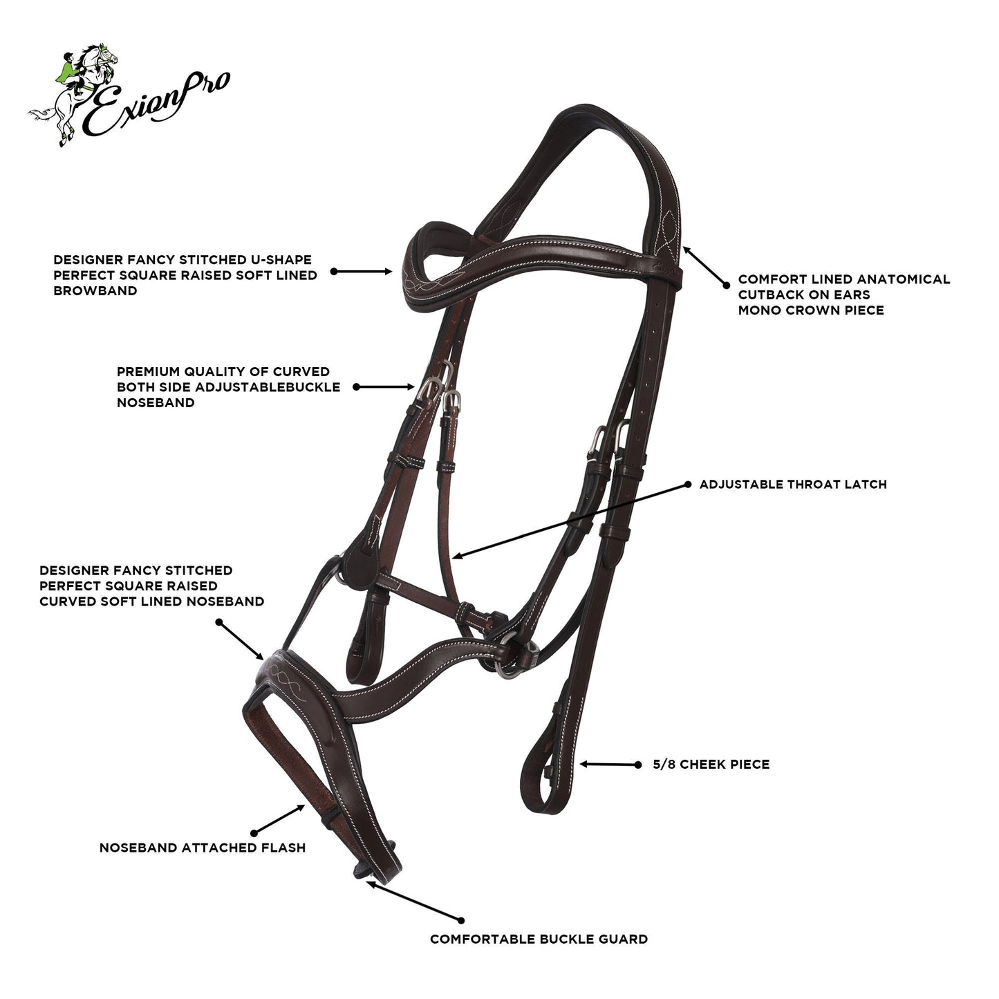 Bridles & Reins Replacement Noseband of ExionPro Anatomical Combined Flash Bridle with Reins