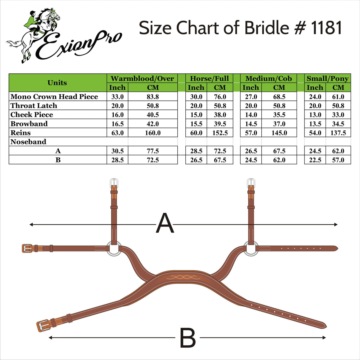 Bridles & Reins ExionPro Anatomical Drop Noseband Bridle with Reins