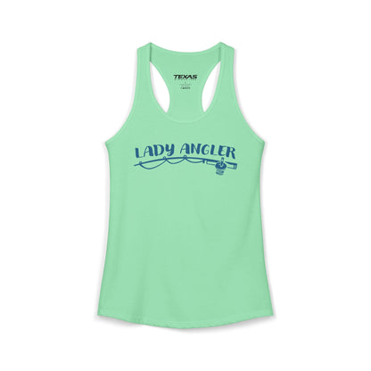 Texas Rigged Tees Lady Angler — Women’s Racerback Tank