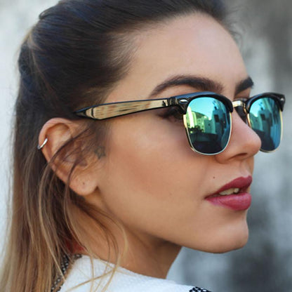 zeroUV Retro Horned Rim Half Frame Flash Mirror Lens Sunglasses 9309