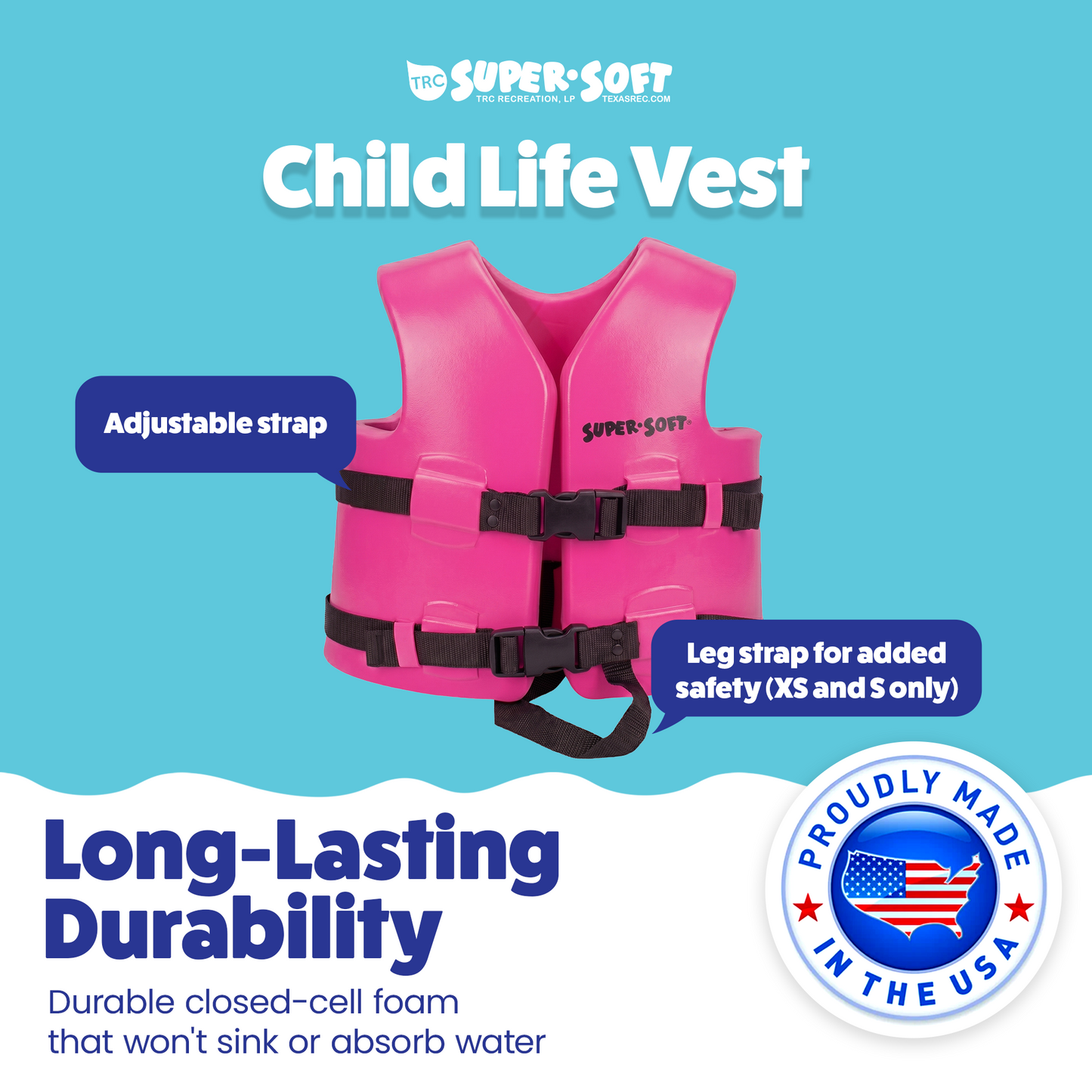 TRC Recreation Super Soft Child Life Jacket Swim Vest, X Small, Flamingo Pink