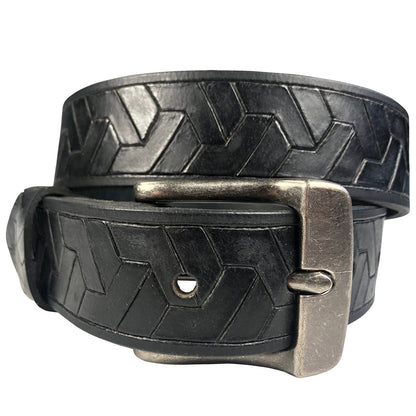 1.25"(32mm) Embossed Geometric Weave Black Buffalo Leather Belt Handmade in Canada by Zelikovitz Size 26 - 46 - Angler's Pro Tackle & Outdoors