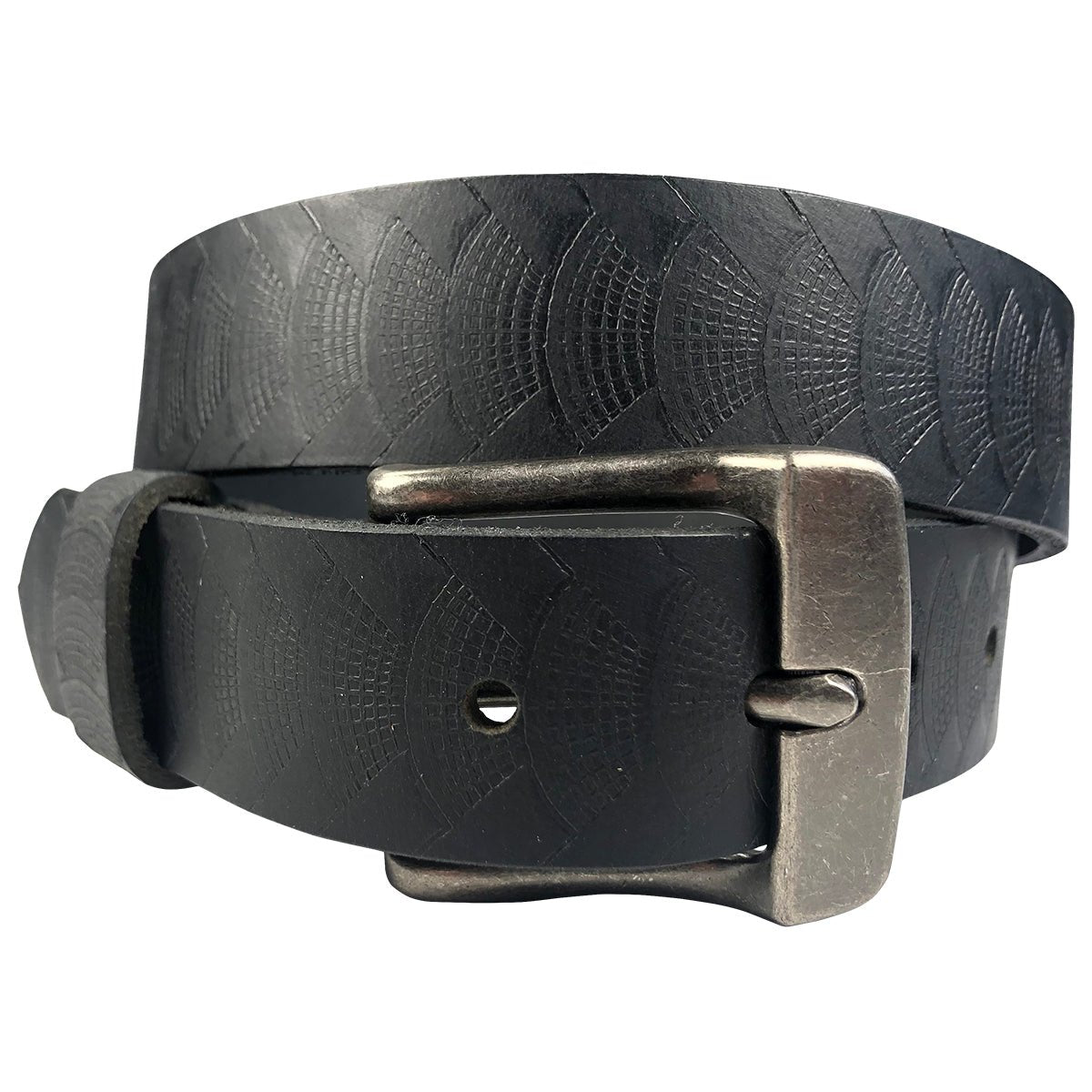 1.25"(32mm) Embossed Reptile Weave Black Buffalo Leather Belt Handmade in Canada by Zelikovitz Size 26 - 46 - Angler's Pro Tackle & Outdoors