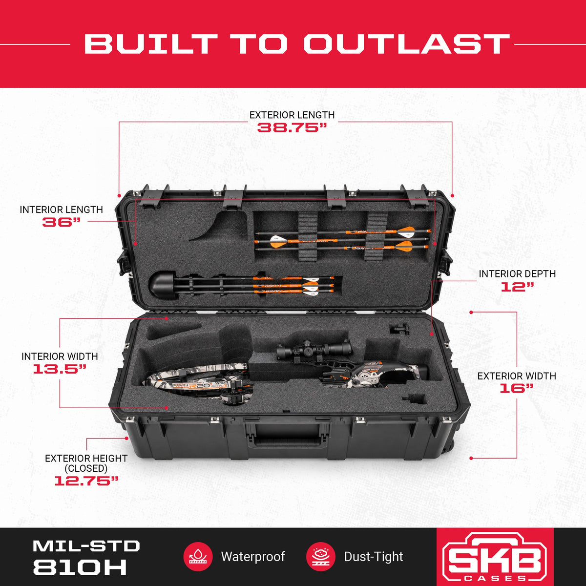 SKB Cases iSeries Ultimate Crossbow Arrow Case, Waterproof Military Grade, Black