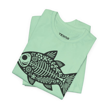 Texas Rigged Tees Mexican Flora Fish Skeleton — Unisex Cotton Tee