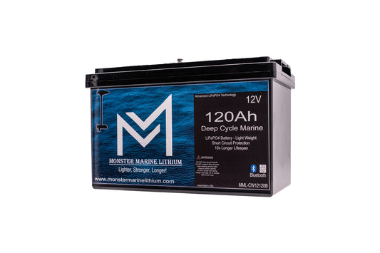 Monster Marine Lithium 12V 120Ah Bluetooth Lithium Deep Cycle Marine Battery MML-12120b (w/ bluetooth)