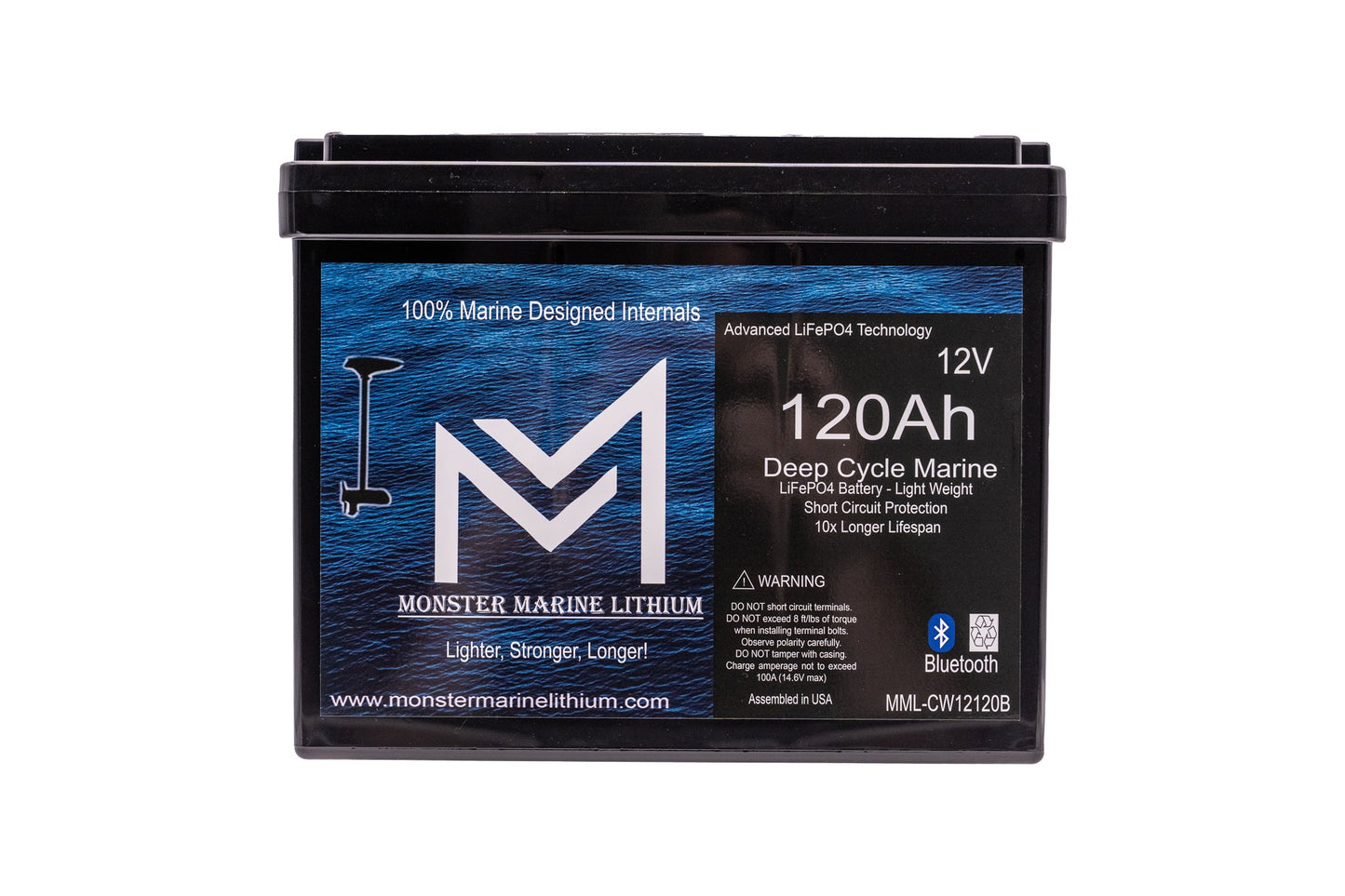 Monster Marine Lithium 12V 120Ah Slim Bluetooth Lithium Deep Cycle Marine Battery MML-12120SB (w/ bluetooth)