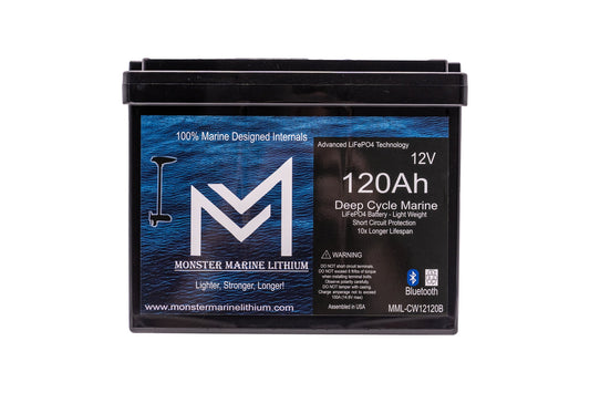 Monster Marine Lithium 12V 120Ah Slim Bluetooth Lithium Deep Cycle Marine Battery MML-12120SB (w/ bluetooth)