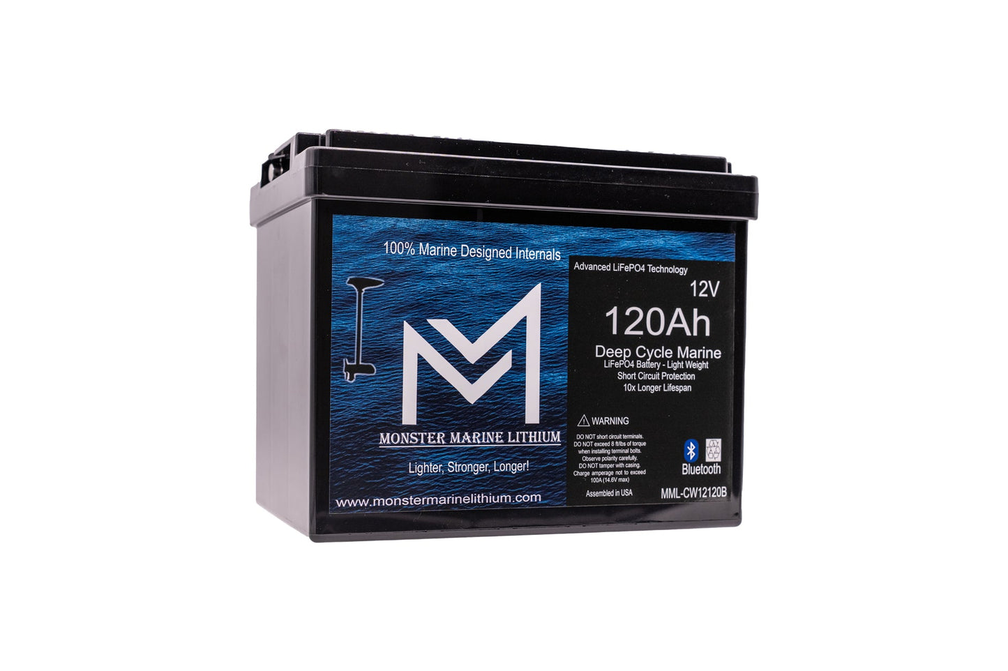 Monster Marine Lithium 12V 120Ah Slim Bluetooth Lithium Deep Cycle Marine Battery MML-12120SB (w/ bluetooth)