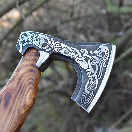 KBS Knives Handmade High Carbon Steel Etched Blade Functional Axe