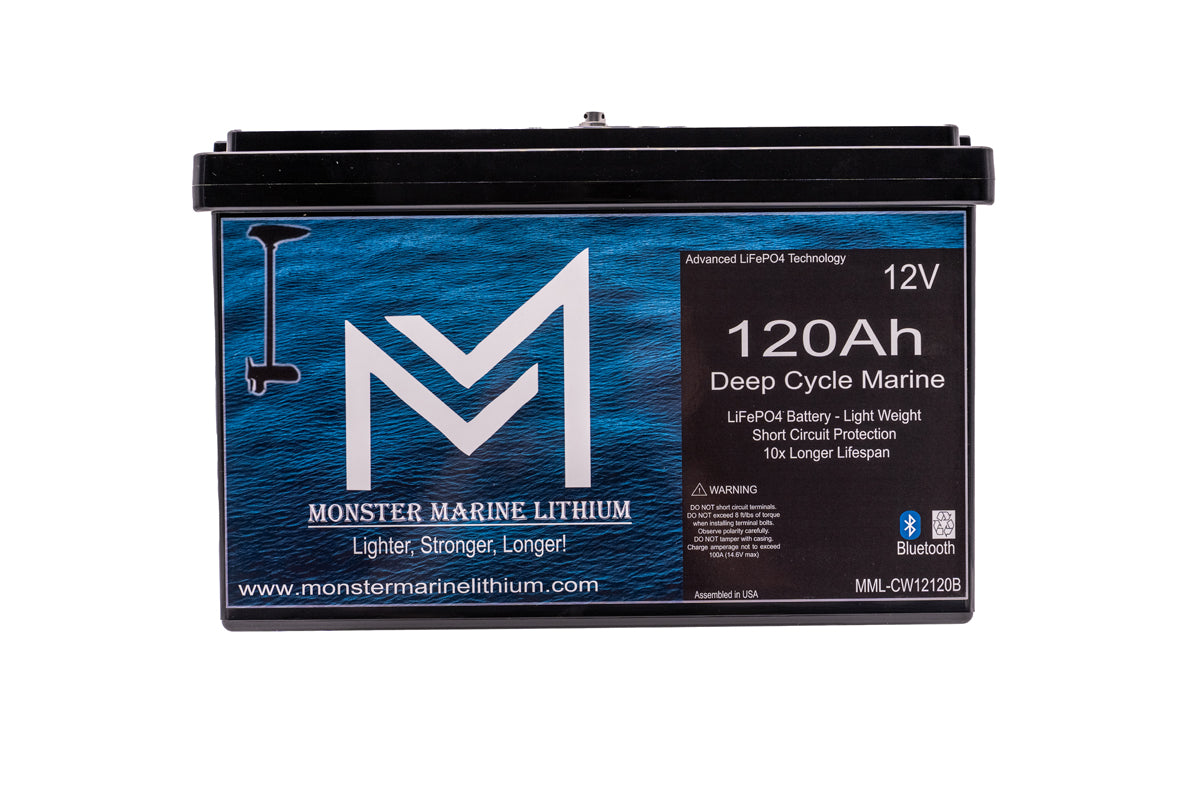 Monster Marine Lithium 12V 120Ah Bluetooth Lithium Deep Cycle Marine Battery MML-12120b (w/ bluetooth)