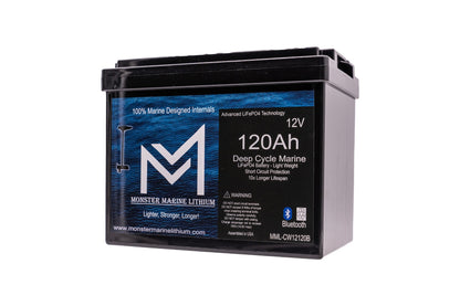 Monster Marine Lithium 12V 120Ah Slim Bluetooth Lithium Deep Cycle Marine Battery MML-12120SB (w/ bluetooth)