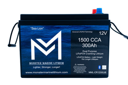 Monster Marine Lithium 1500 CCA 300AH Dual Purpose Cranking Lithium Bluetooth "Sea Lion"