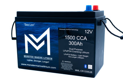 Monster Marine Lithium 1500 CCA 300AH Dual Purpose Cranking Lithium Bluetooth "Sea Lion"