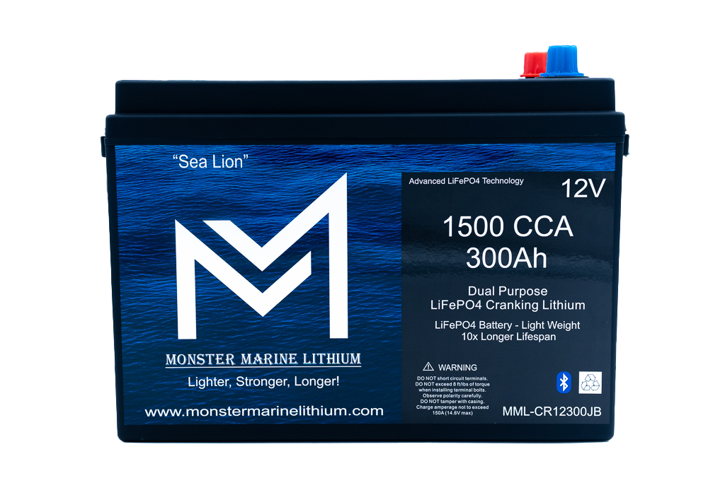 Monster Marine Lithium 1500 CCA 300AH Dual Purpose Cranking Lithium Bluetooth "Sea Lion"