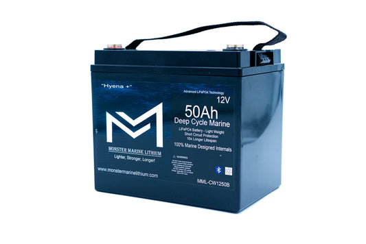 Monster Marine Lithium 12v 50Ah Deep Cycle Lithium Marine Battery "Hyena" - Bluetooth - MML-CW1250B