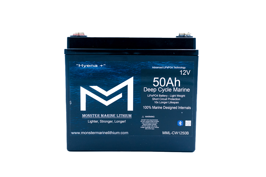 Monster Marine Lithium 12v 50Ah Deep Cycle Lithium Marine Battery "Hyena" - Bluetooth - MML-CW1250B
