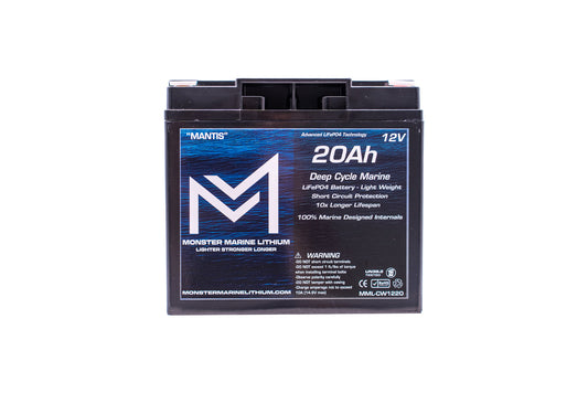 Monster Marine Lithium 12v 20Ah Deep Cycle Lithium Marine Battery "MANTIS"