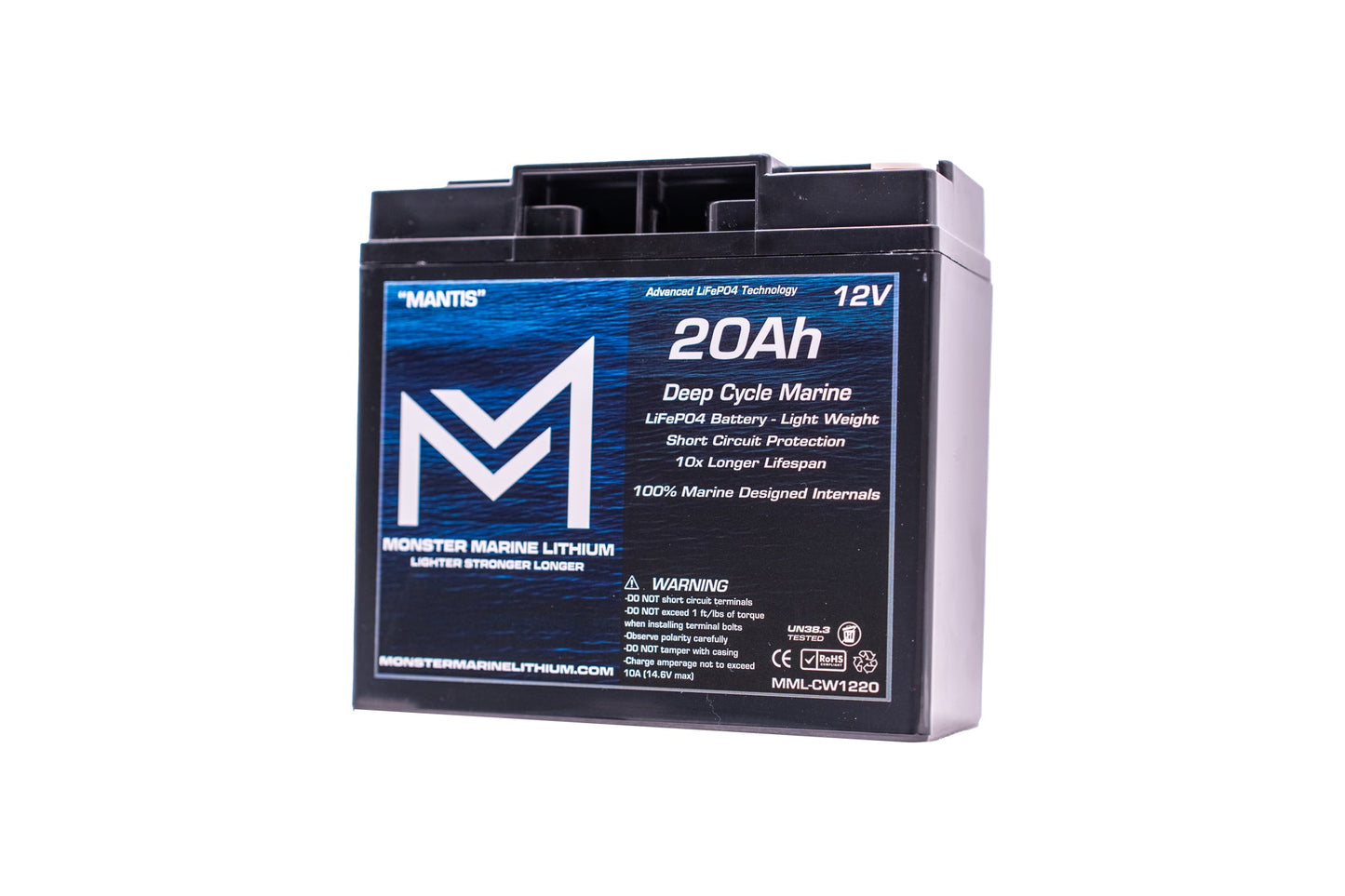 Monster Marine Lithium 12v 20Ah Deep Cycle Lithium Marine Battery "MANTIS"