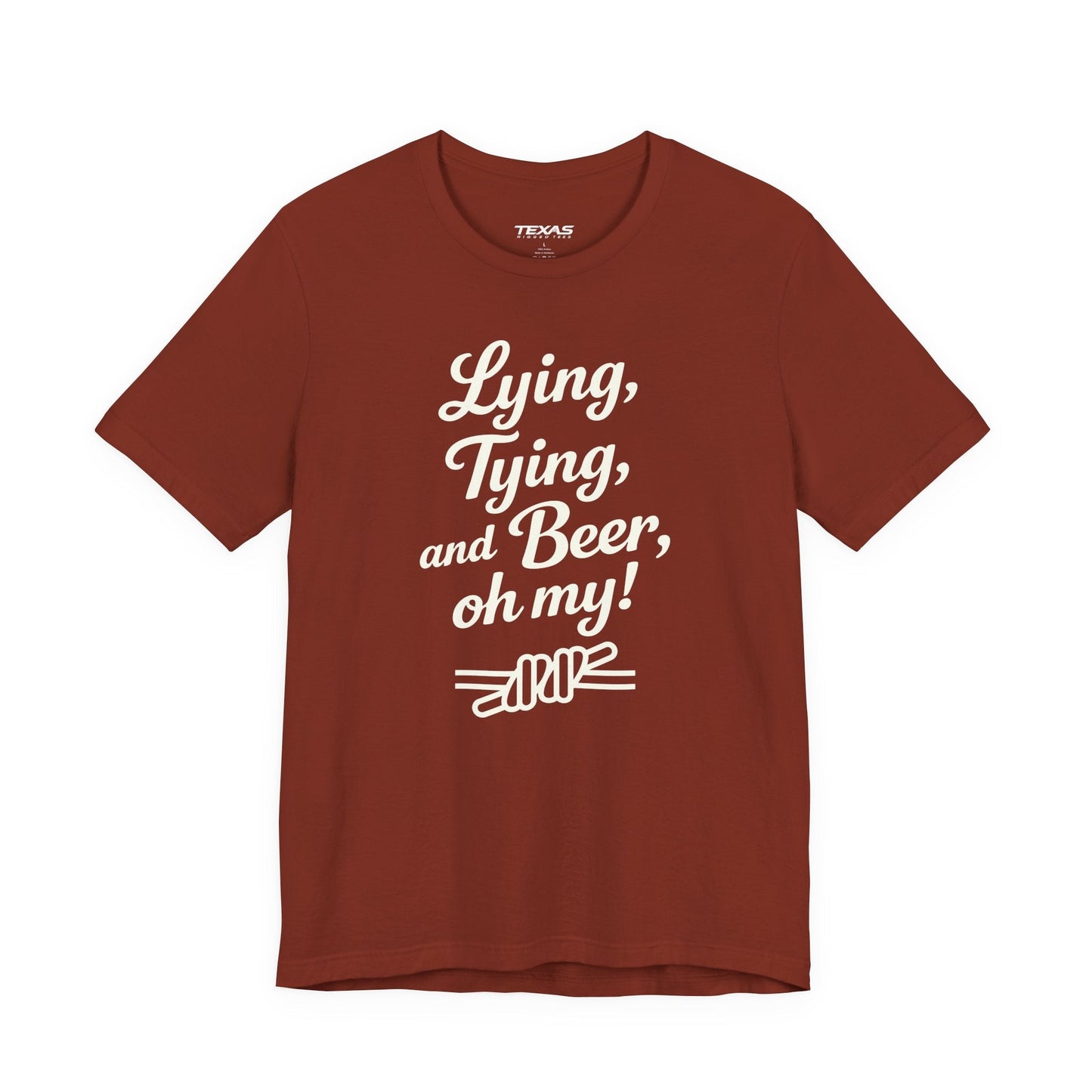 Texas Rigged Tees Lying, Tying, and Beer, Oh My! — Unisex Cotton Tee