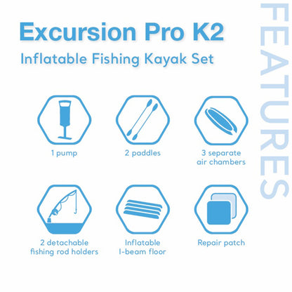 Intex Excursion Pro Inflatable 2 Person Kayak Set w/ Oars & Pump, 2-Pack, Red