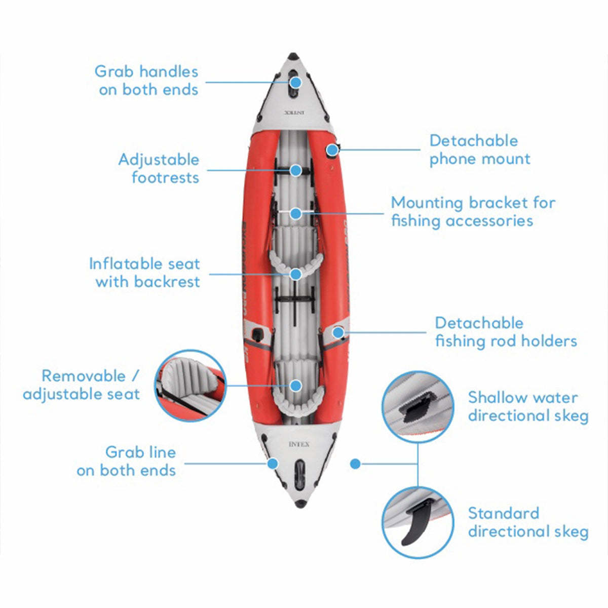 Intex Excursion Pro Inflatable 2 Person Kayak Set w/ Oars & Pump, 2-Pack, Red