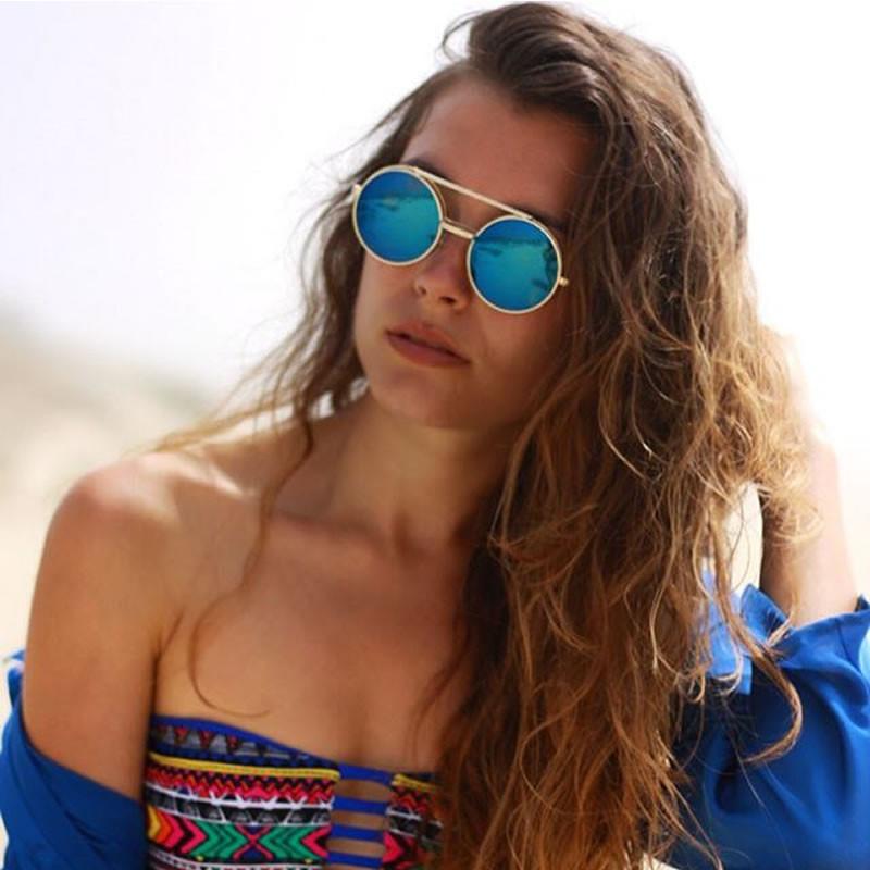 zeroUV Steampunk Mirrored Lens Round Circle Flip Up Frame Sunglasses 8794