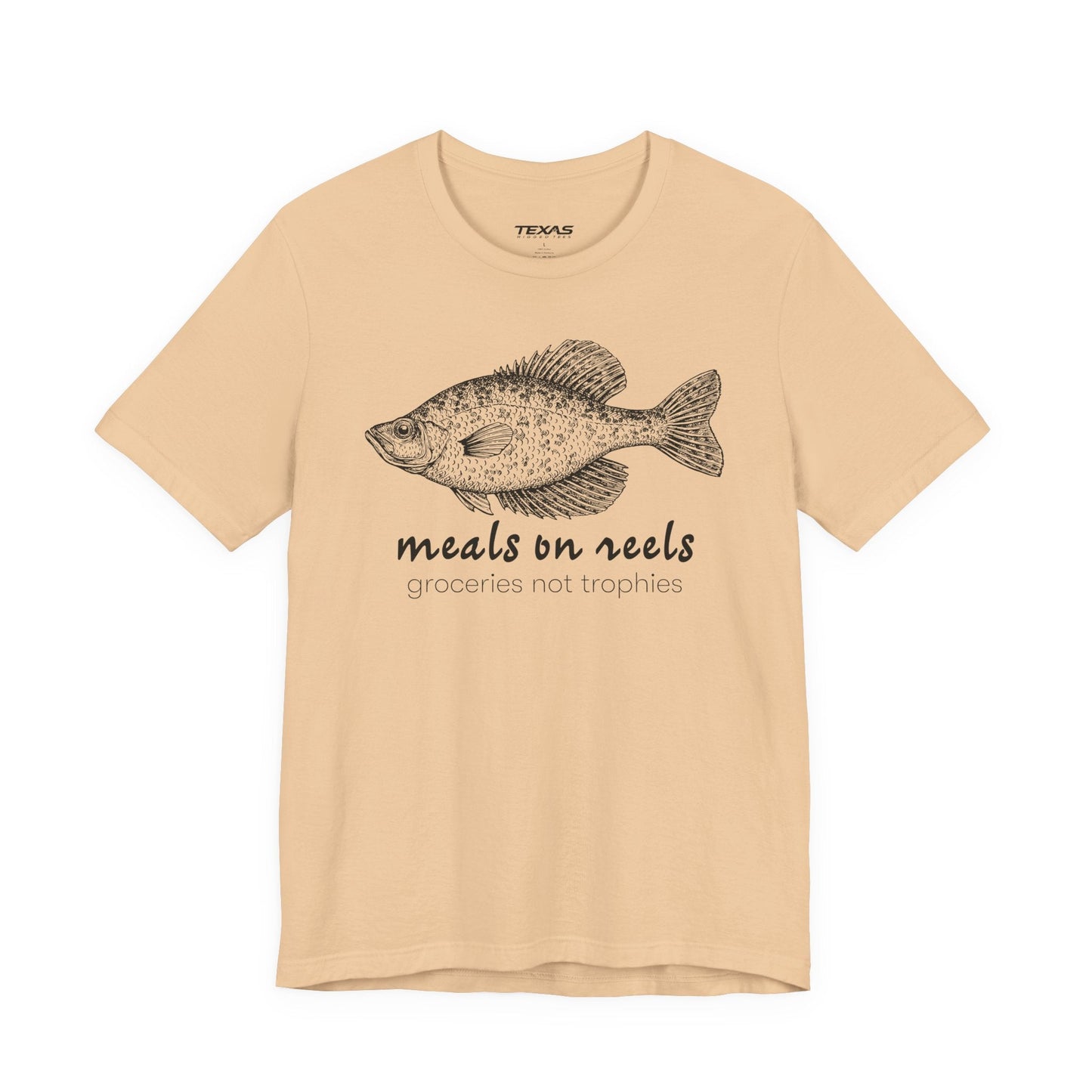 Texas Rigged Tees Meals on Reels: Groceries Not Trophies — Unisex Cotton Tee