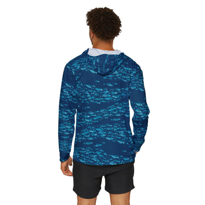 Texas Rigged Tees Deep Blue Schooling Fish — Unisex Fishing Pullover Hoodie (SPF 50+)