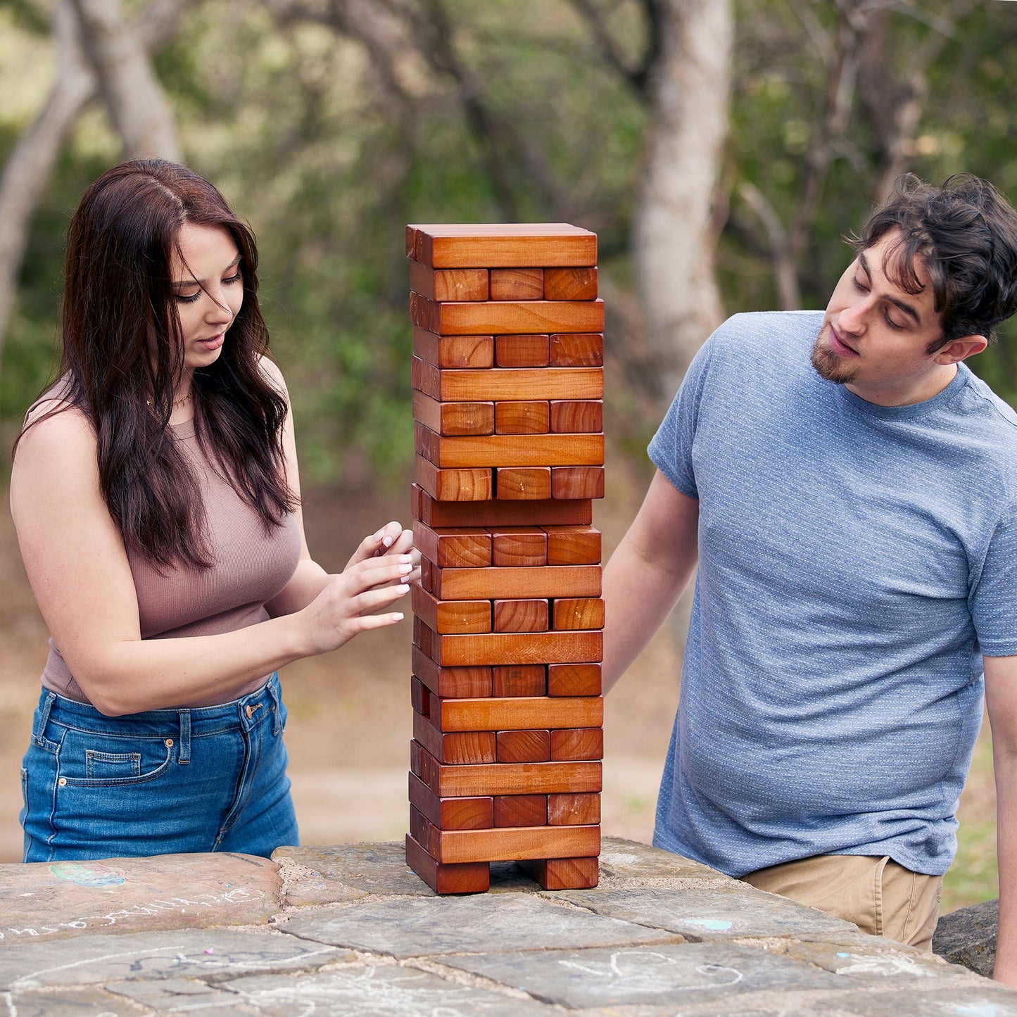 Yard Games Giant Tumbling Timbers 30" Wood Block Stacking Game w/ Case, Stained