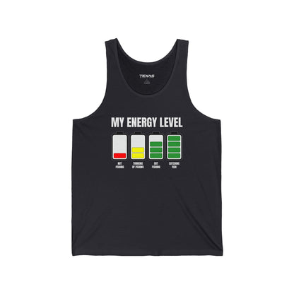 Texas Rigged Tees My Energy Level — Unisex Cotton Tank