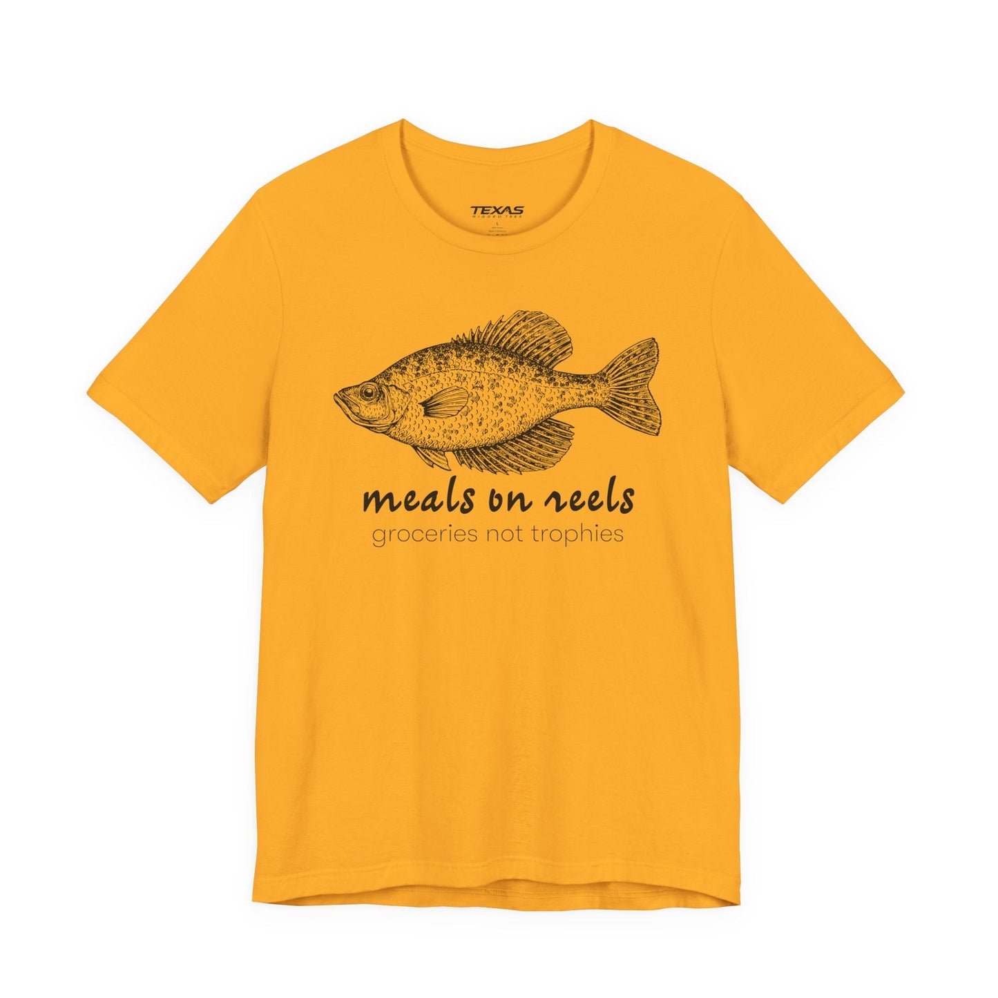 Texas Rigged Tees Meals on Reels: Groceries Not Trophies — Unisex Cotton Tee