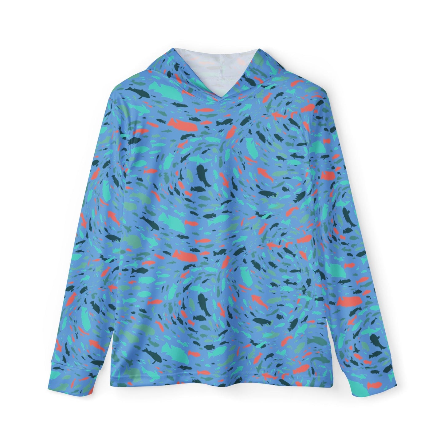 Texas Rigged Tees Colorful Swimming Fish — Unisex Fishing Pullover Hoodie (SPF 50+)