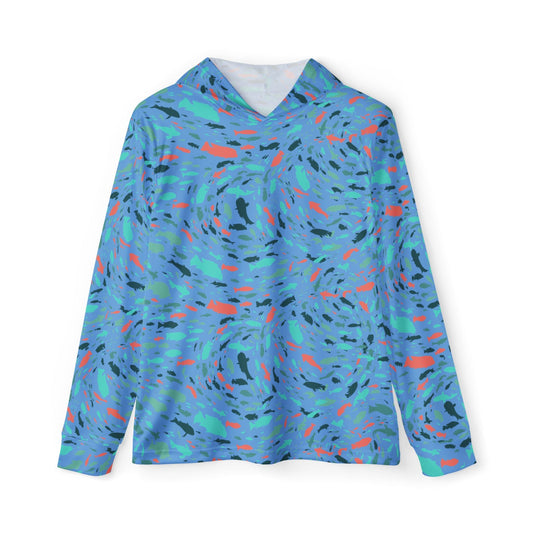 Texas Rigged Tees Colorful Swimming Fish — Unisex Fishing Pullover Hoodie (SPF 50+)