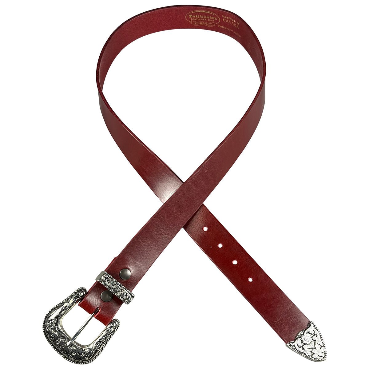 1.5" (38mm) Cherry Western Style Leather Belt Handmade in Canada by Zelikovitz - Angler's Pro Tackle & Outdoors