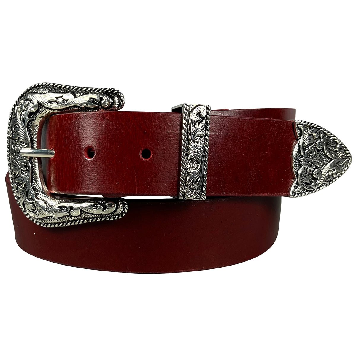 1.5" (38mm) Cherry Western Style Leather Belt Handmade in Canada by Zelikovitz - Angler's Pro Tackle & Outdoors