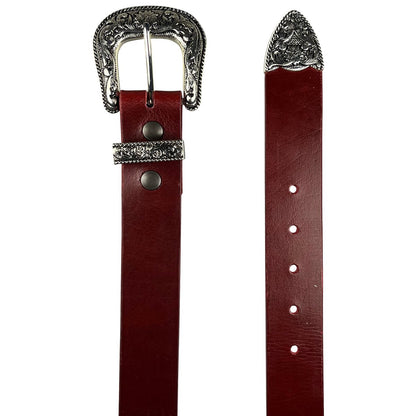 1.5" (38mm) Cherry Western Style Leather Belt Handmade in Canada by Zelikovitz - Angler's Pro Tackle & Outdoors