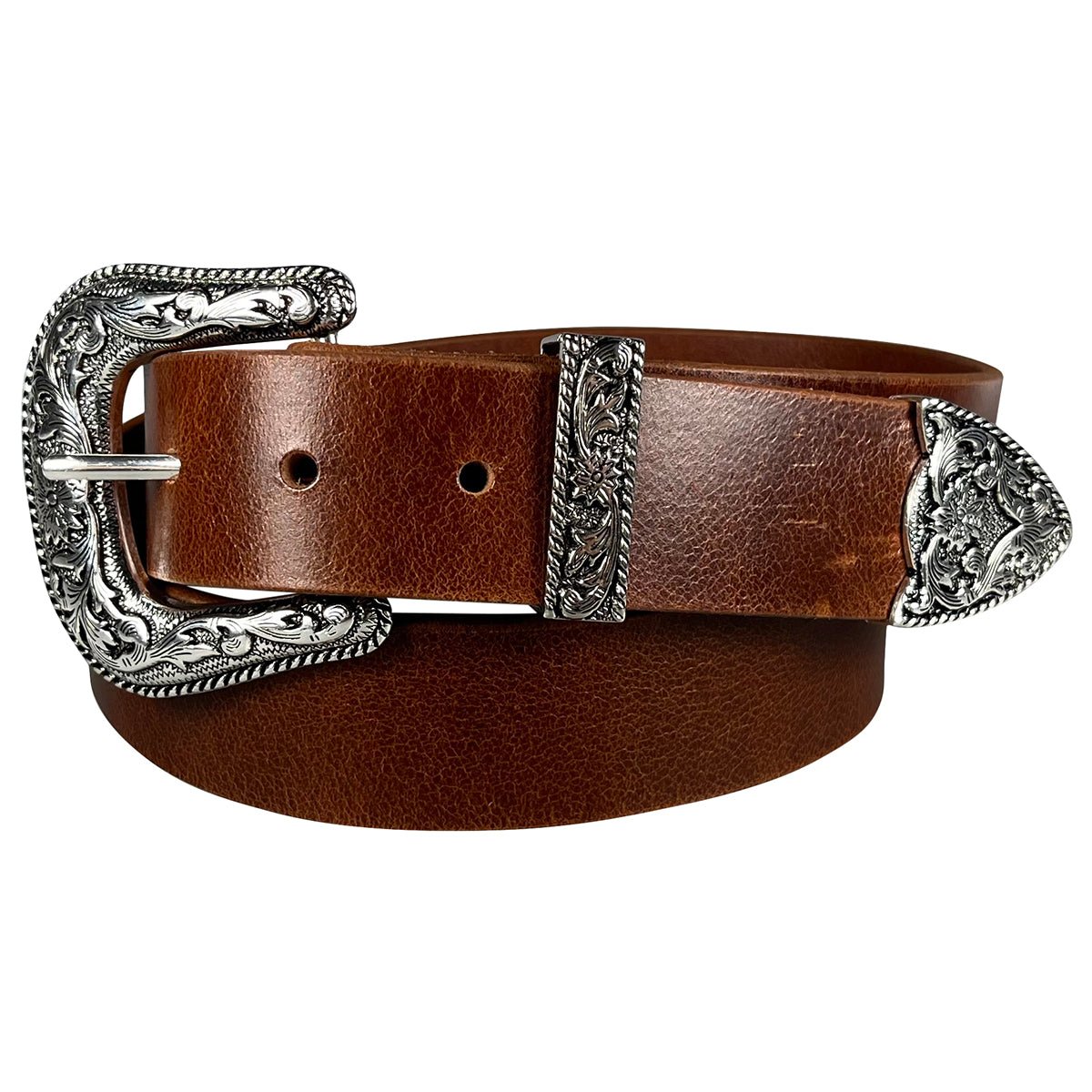 1.5" (38mm) Cognac Western Style Leather Belt Handmade in Canada by Zelikovitz - Angler's Pro Tackle & Outdoors