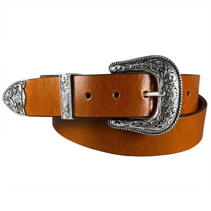 1.5" (38mm) Tan Western Style Leather Belt Handmade in Canada by Zelikovitz - Angler's Pro Tackle & Outdoors