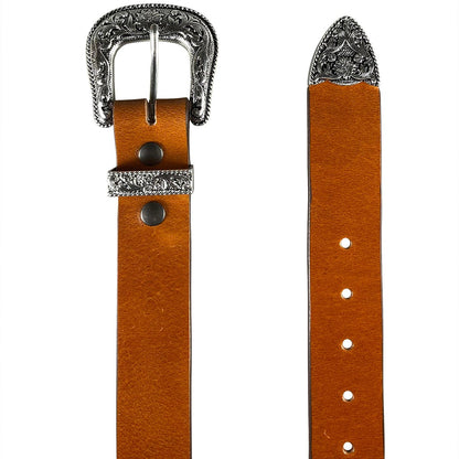 1.5" (38mm) Tan Western Style Leather Belt Handmade in Canada by Zelikovitz - Angler's Pro Tackle & Outdoors