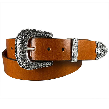 1.5" (38mm) Tan Western Style Leather Belt Handmade in Canada by Zelikovitz - Angler's Pro Tackle & Outdoors