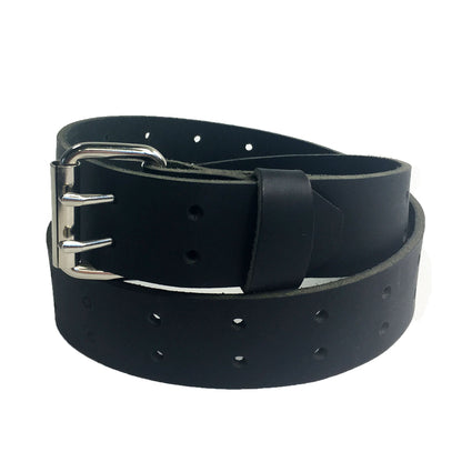 1.5" Black Full Grain Oiled Buffalo Leather Belts 2 Prong Double Holes - Angler's Pro Tackle & Outdoors