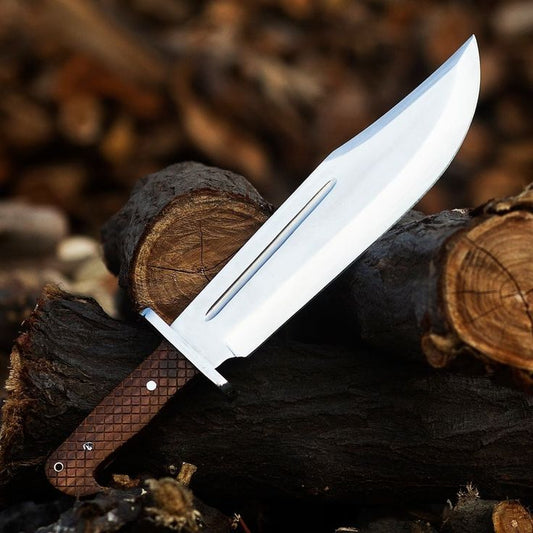 KBS Knives Collins & Co. Bowie Knife – 15.5" Full Tang D2 Steel Blade with Engraved Rosewood Handle & Leather Sheath