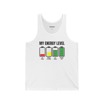Texas Rigged Tees My Energy Level — Unisex Cotton Tank