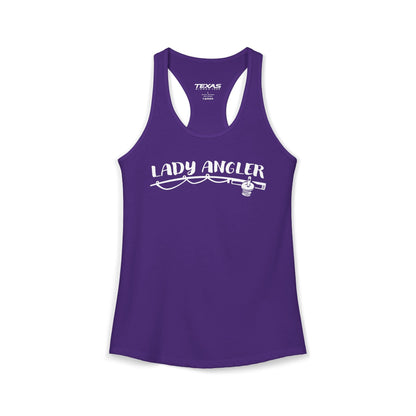 Texas Rigged Tees Lady Angler — Women’s Racerback Tank